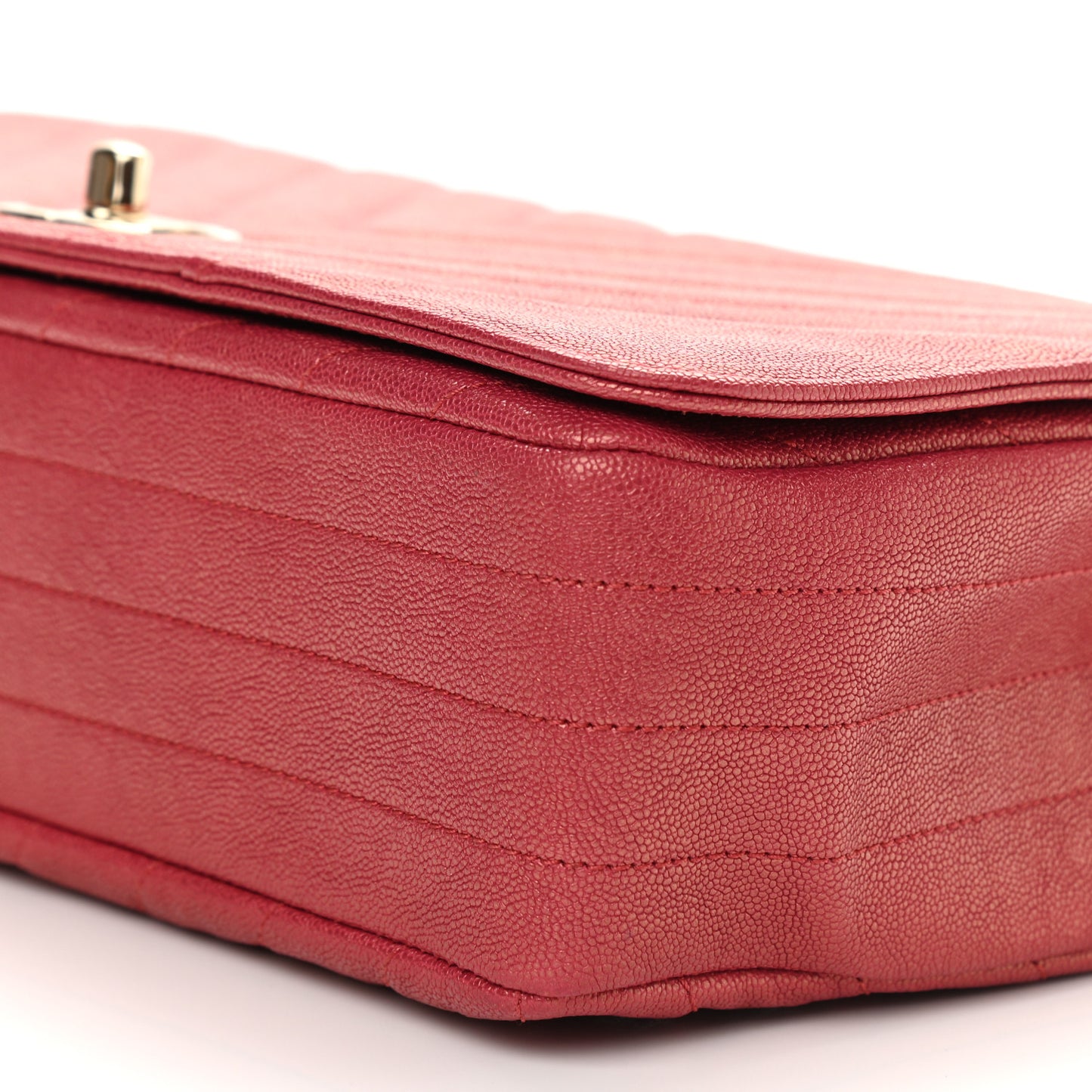 Metallic Caviar Chevron Quilted Medium Statement Flap Dark Pink