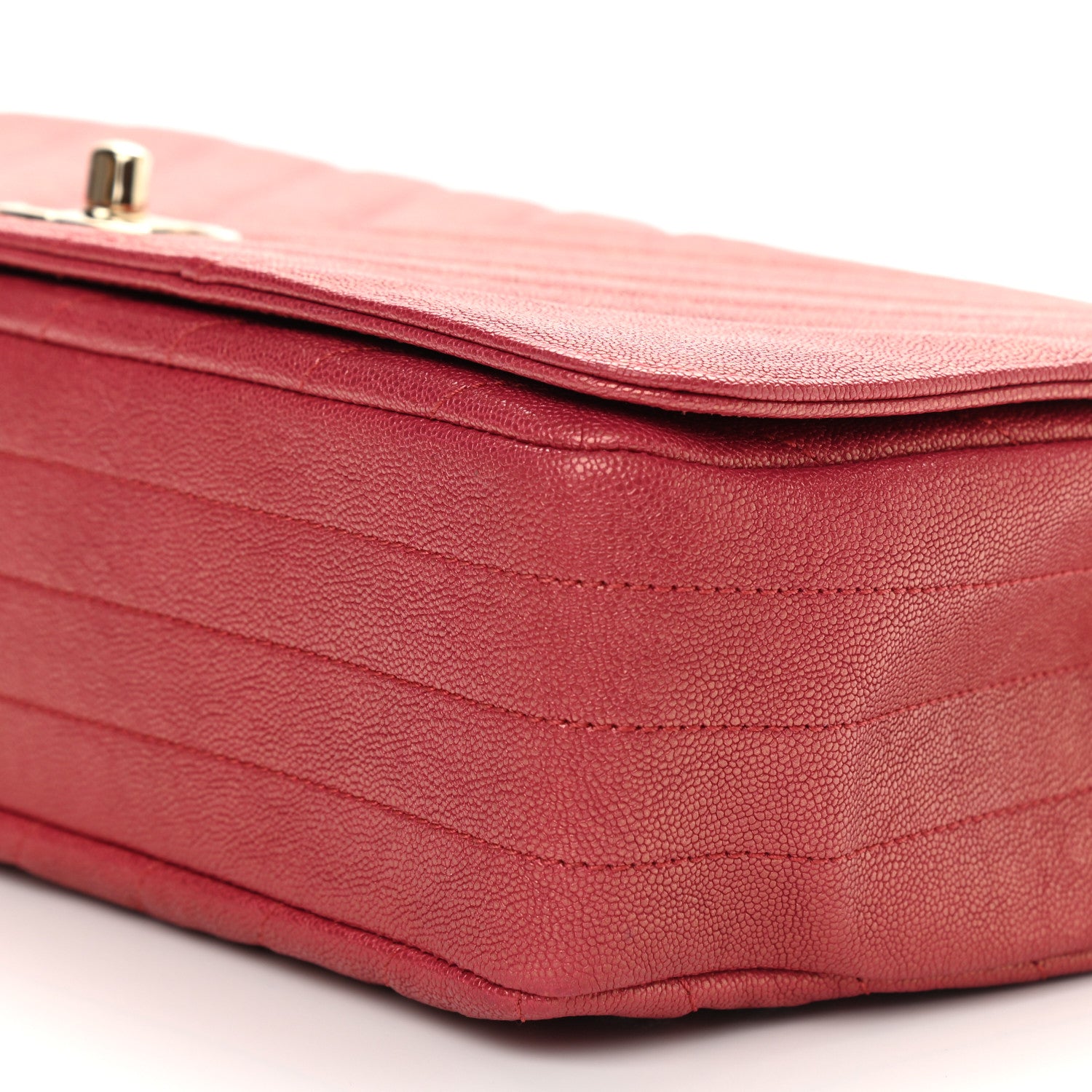 Chanel Metallic Caviar Chevron Quilted Medium Statement Flap Dark Pink 10 of 10