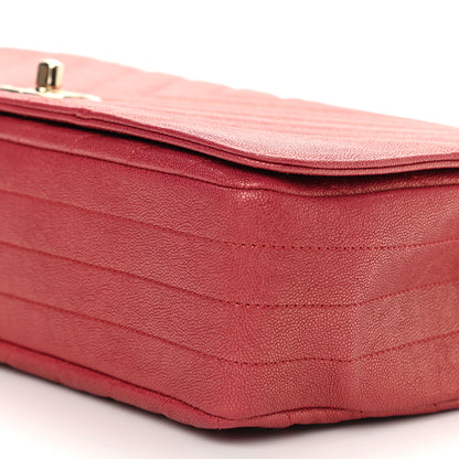 Chanel Metallic Caviar Chevron Quilted Medium Statement Flap Dark Pink 10 of 10