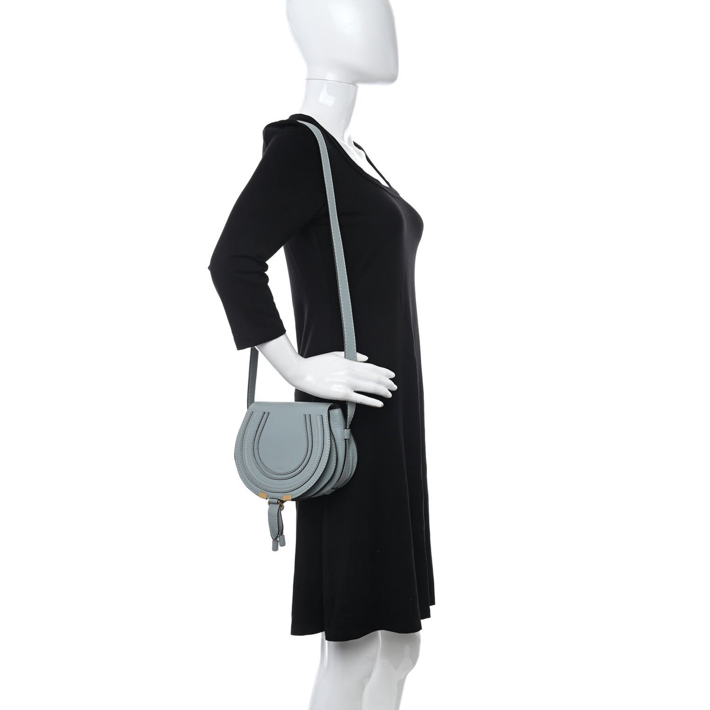 Calfskin Mini Marcie Round Crossbody Bag Faded Blue