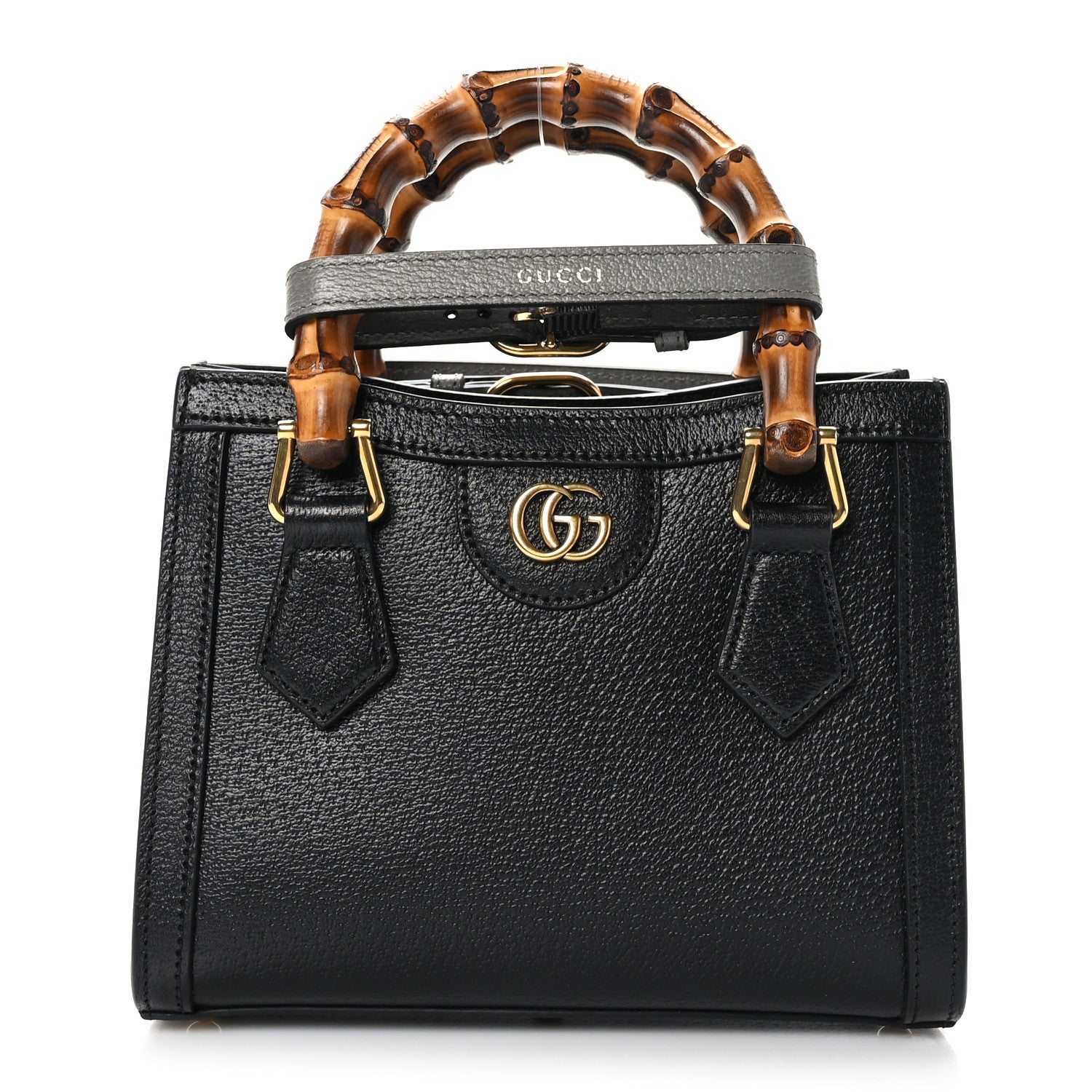 Gucci Textured Dollar Calfskin Web Mini Diana Tote Bag Black 1 of 9