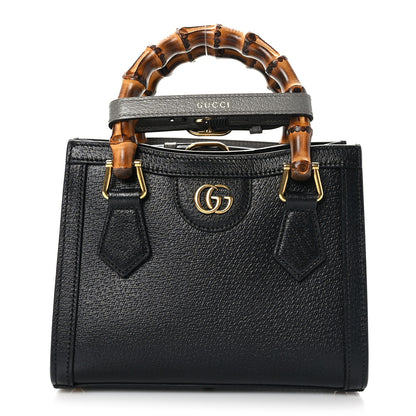 Gucci Textured Dollar Calfskin Web Mini Diana Tote Bag Black 1 of 9
