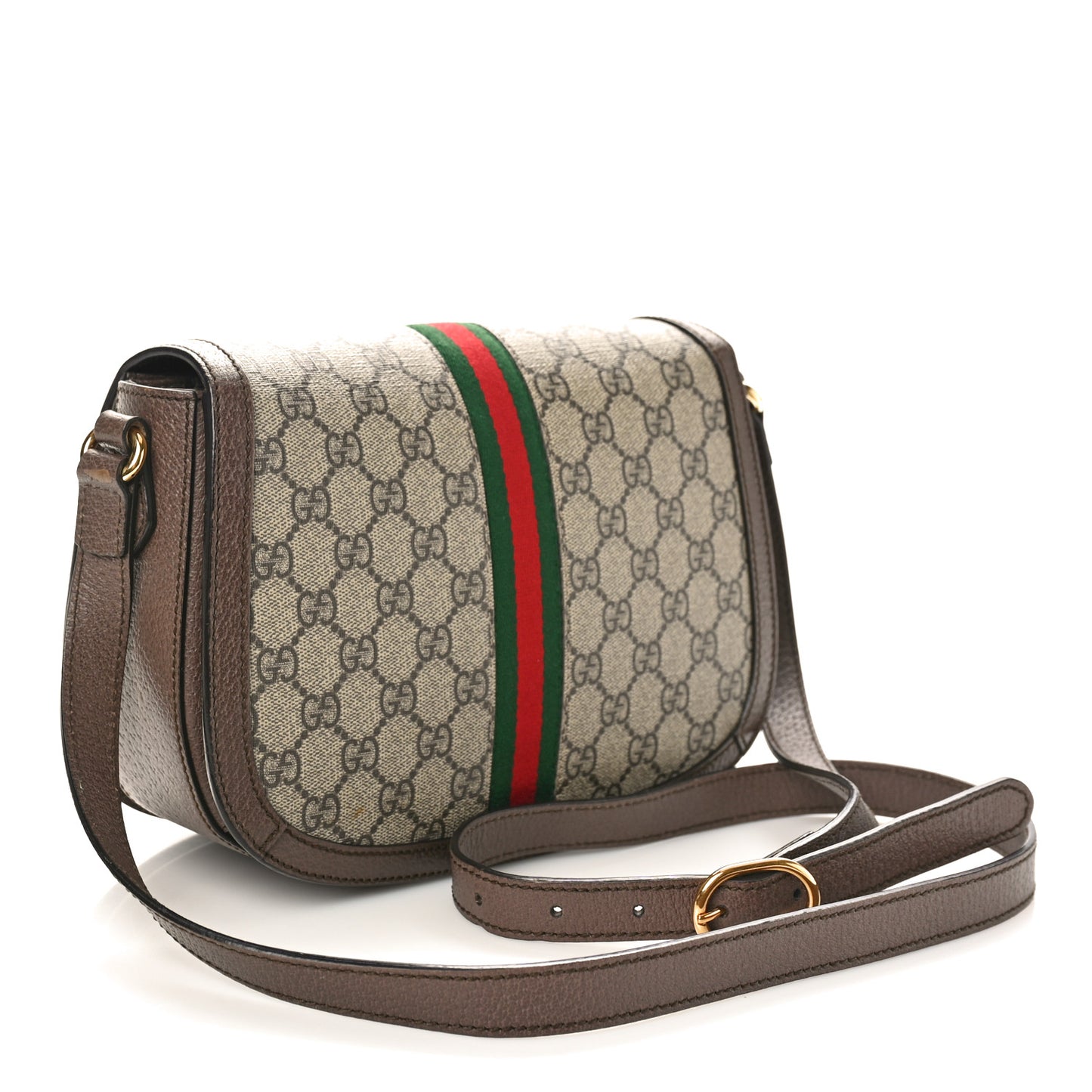 GG Supreme Monogram Web Small Ophidia Flap Messenger Bag Brown