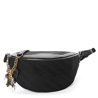Balenciaga Canvas Jacquard Diagonal Allover Logo XS Souvenir Belt Bag Black 1 of 6