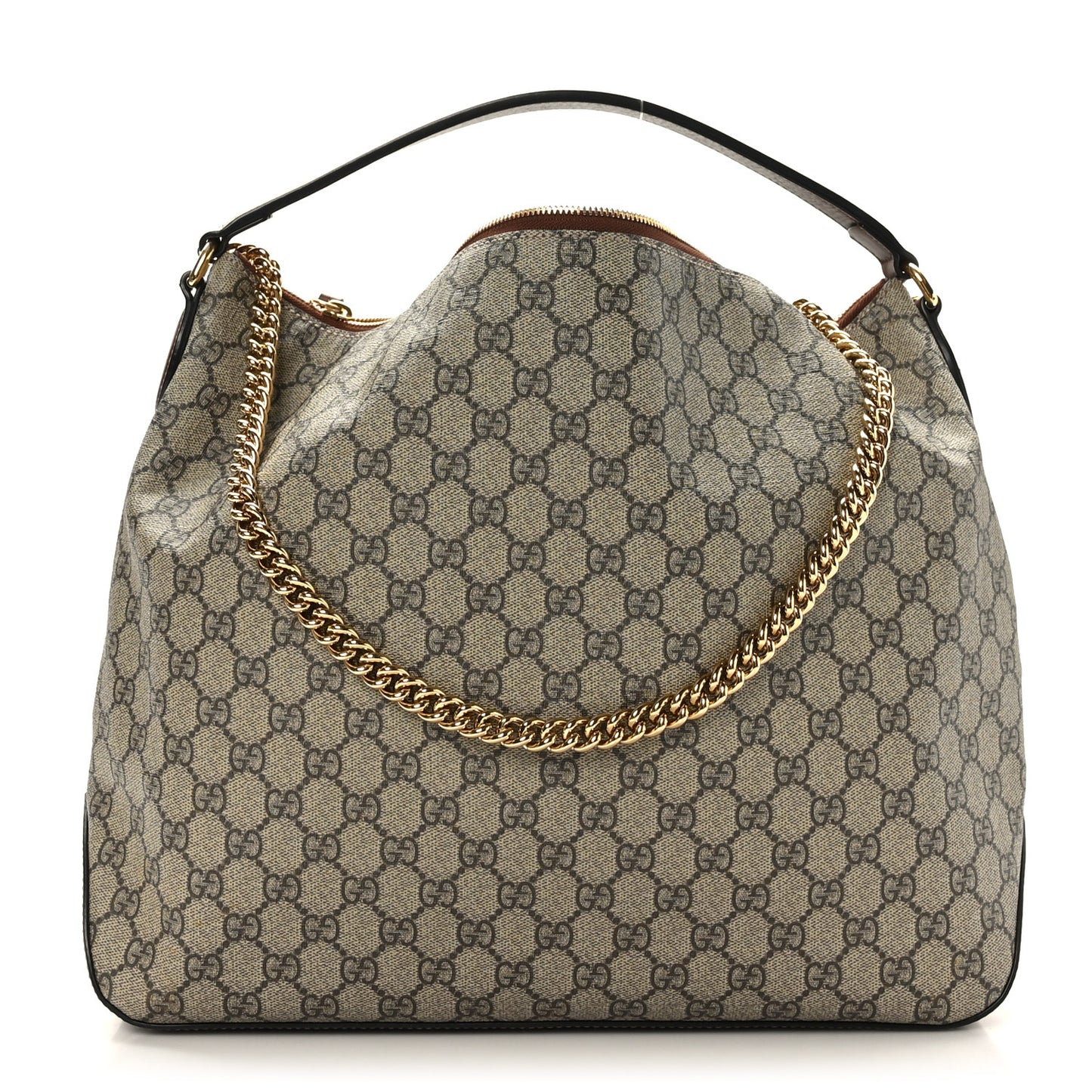 GG Supreme Monogram Large Linea A Hobo Light Brown