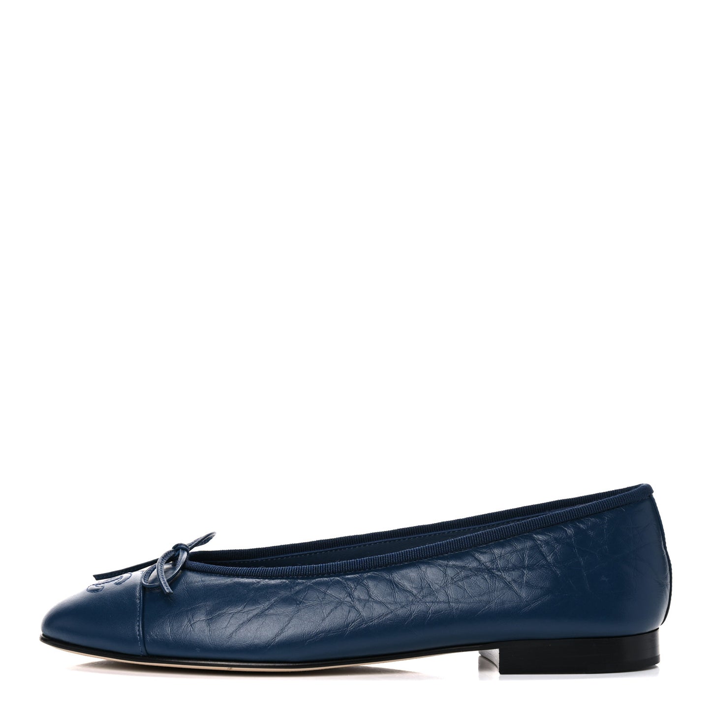 Lambskin CC Cap Toe Ballerina Flats 39 Navy Blue