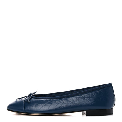 Chanel Lambskin CC Cap Toe Ballerina Flats 39 Navy Blue 1 of 10