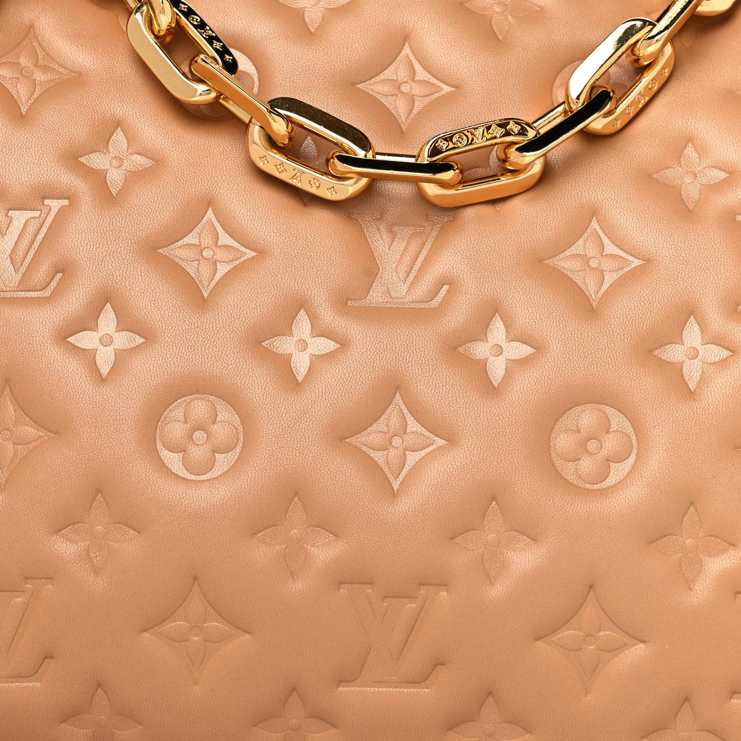 Lambskin Embossed Monogram Coussin PM Camel