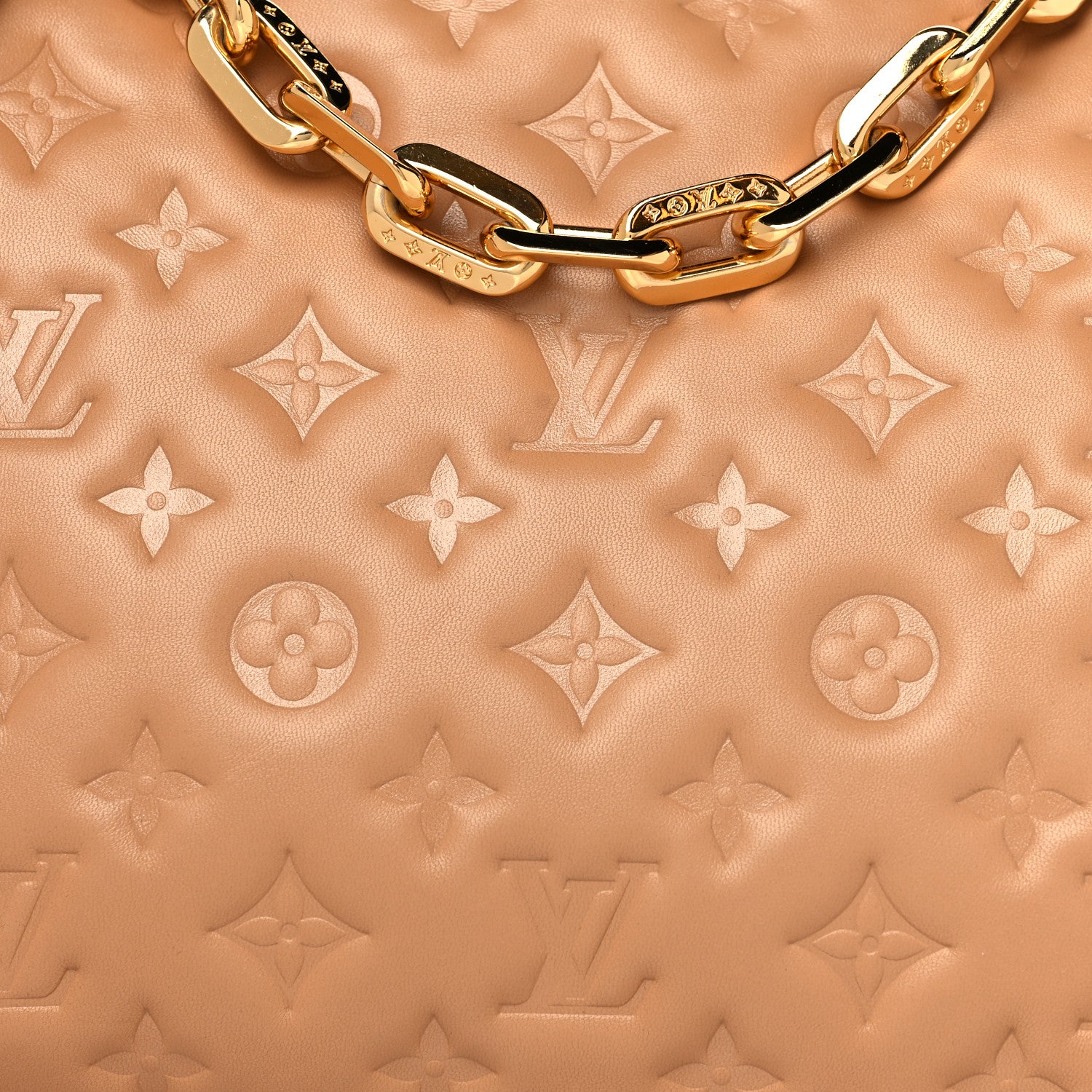 Louis Vuitton Lambskin Embossed Monogram Coussin PM Camel 7 of 11