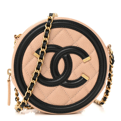 Chanel Caviar Quilted Round Filigree Crossbody Beige Black 1 of 10