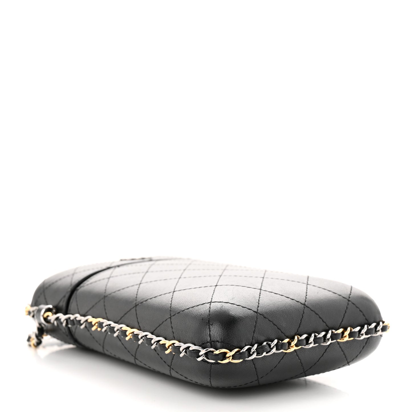Lambskin Quilted Chain Around Phone Holder Black