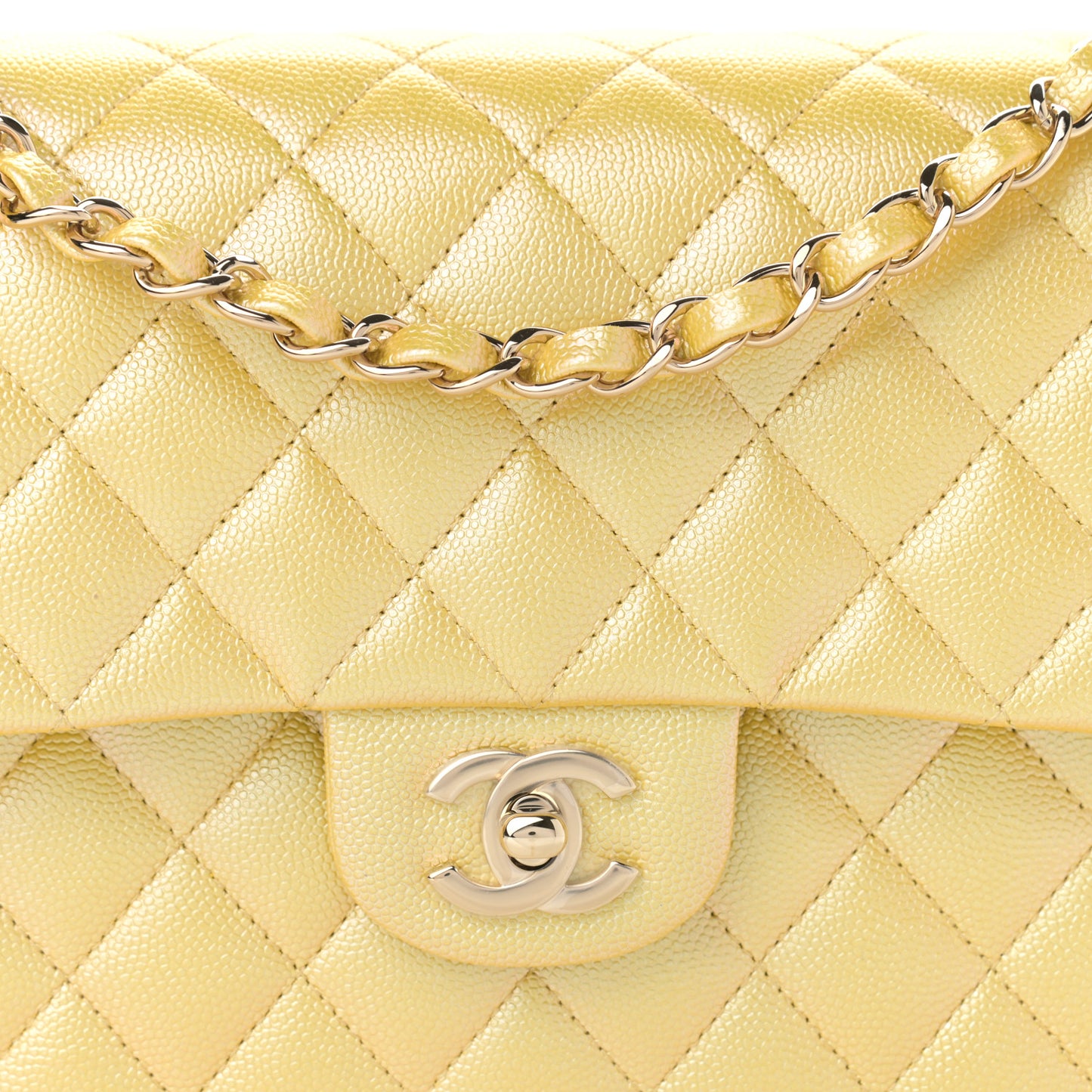 Iridescent Caviar Quilted Medium Double Flap Yellow