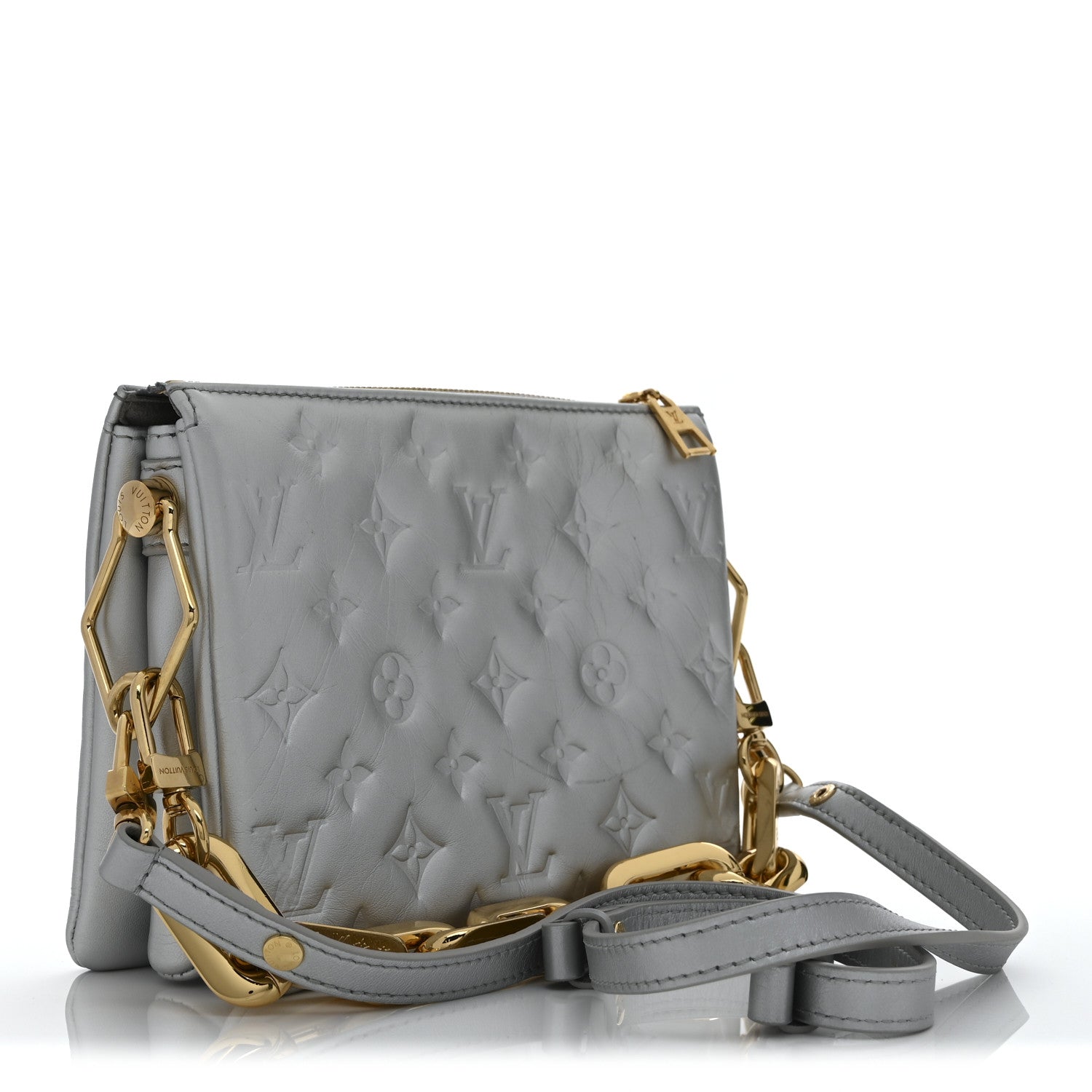 Louis Vuitton Lambskin Embossed Monogram Coussin BB Silver 3 of 12
