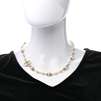 Chanel Pearl Crystal CC Necklace Light Gold 2 of 6
