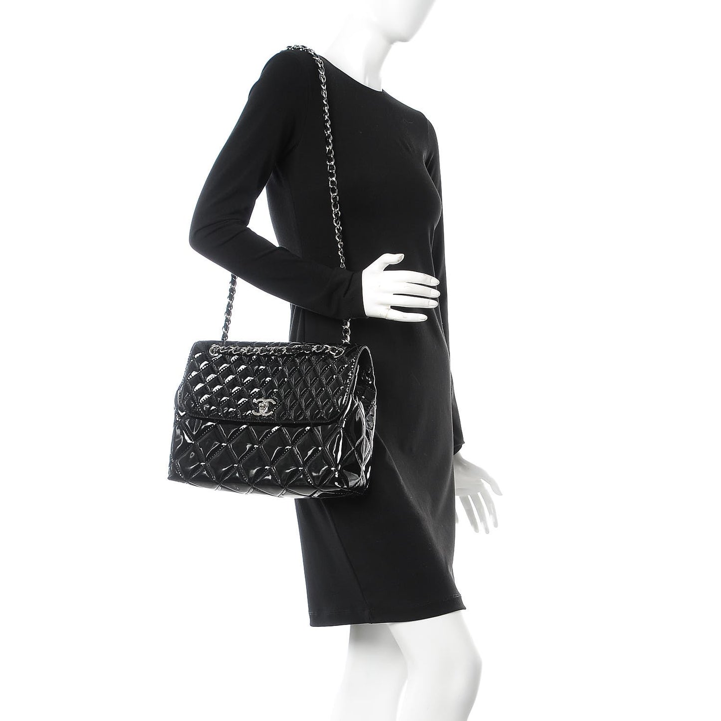 Vinyl Quilted In the Business Flap Bag Black