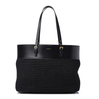 Saint Laurent Calfskin Raffia Medium Shopper Tote Black 1 of 10