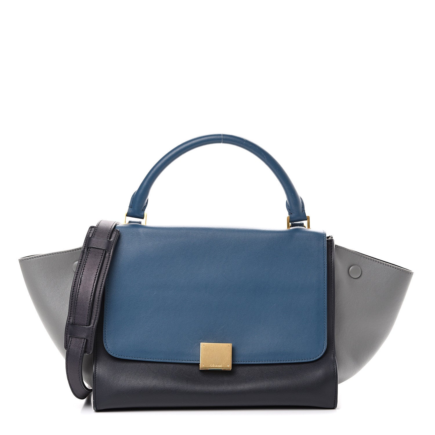 Celine Smooth Calfskin Medium Tri-Color Trapeze Metallic Blue 1 of 15