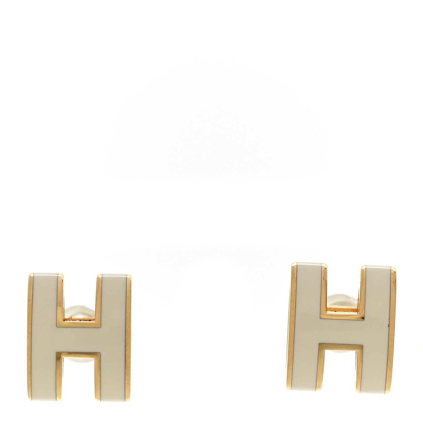 Gold Lacquered Pop H Earrings White