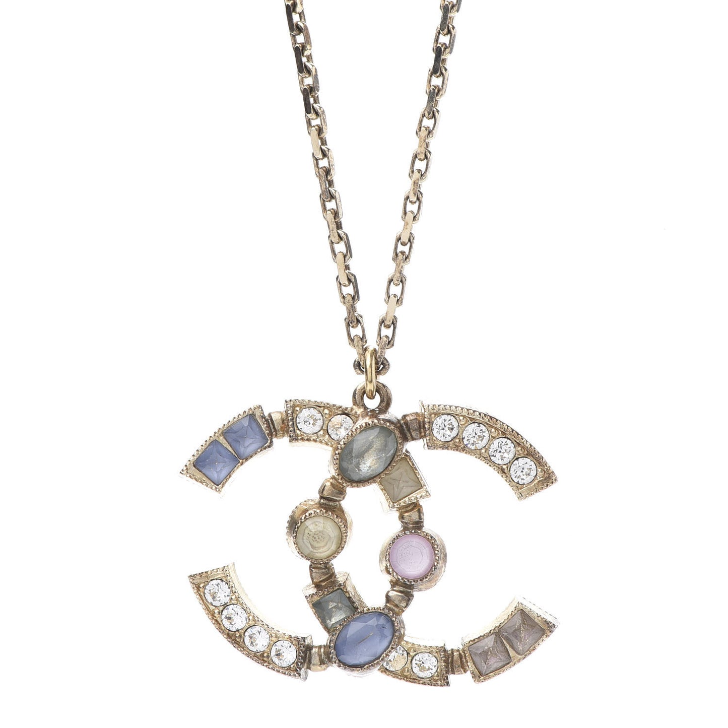 Crystal CC Pendant Necklace Gold Multicolor