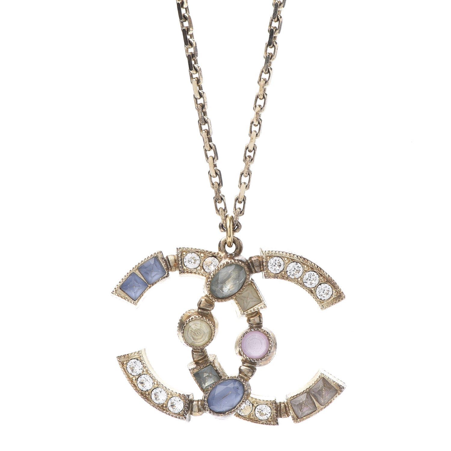 Chanel Crystal CC Pendant Necklace Gold Multicolor 4 of 7