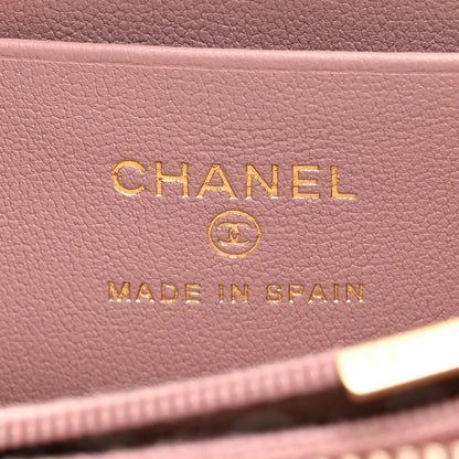 Chanel Lambskin Quilted Pearl CC Zip Around Coin Purse Wallet Pink 6 of 9