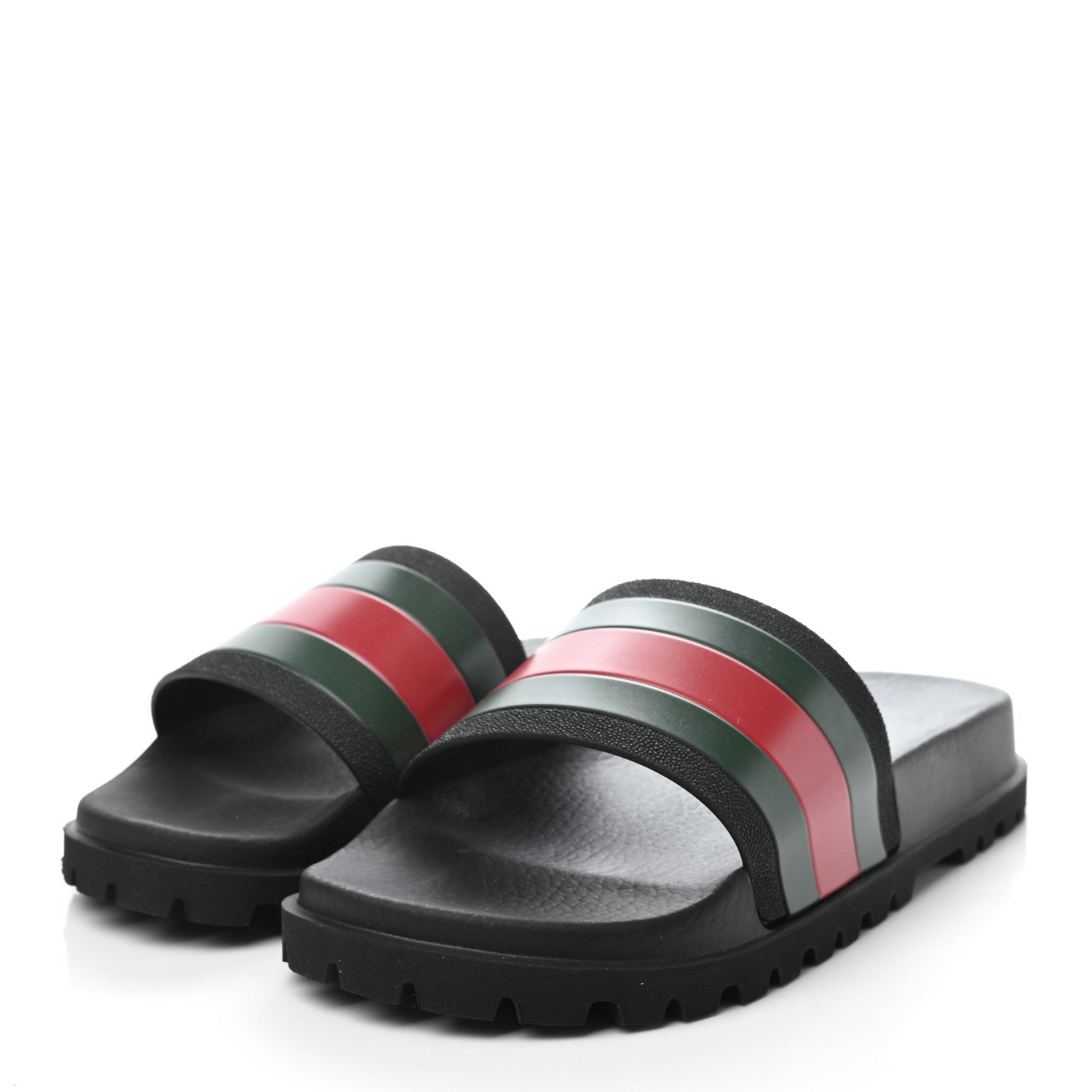 Gucci Rubber Web Mens Lug Sole Slide Sandals 6 Black Green Red 3 of 7