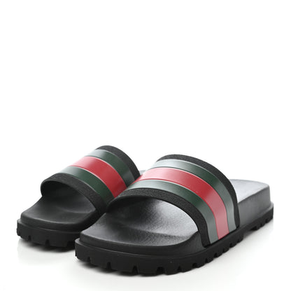 Gucci Rubber Web Mens Lug Sole Slide Sandals 6 Black Green Red 3 of 7