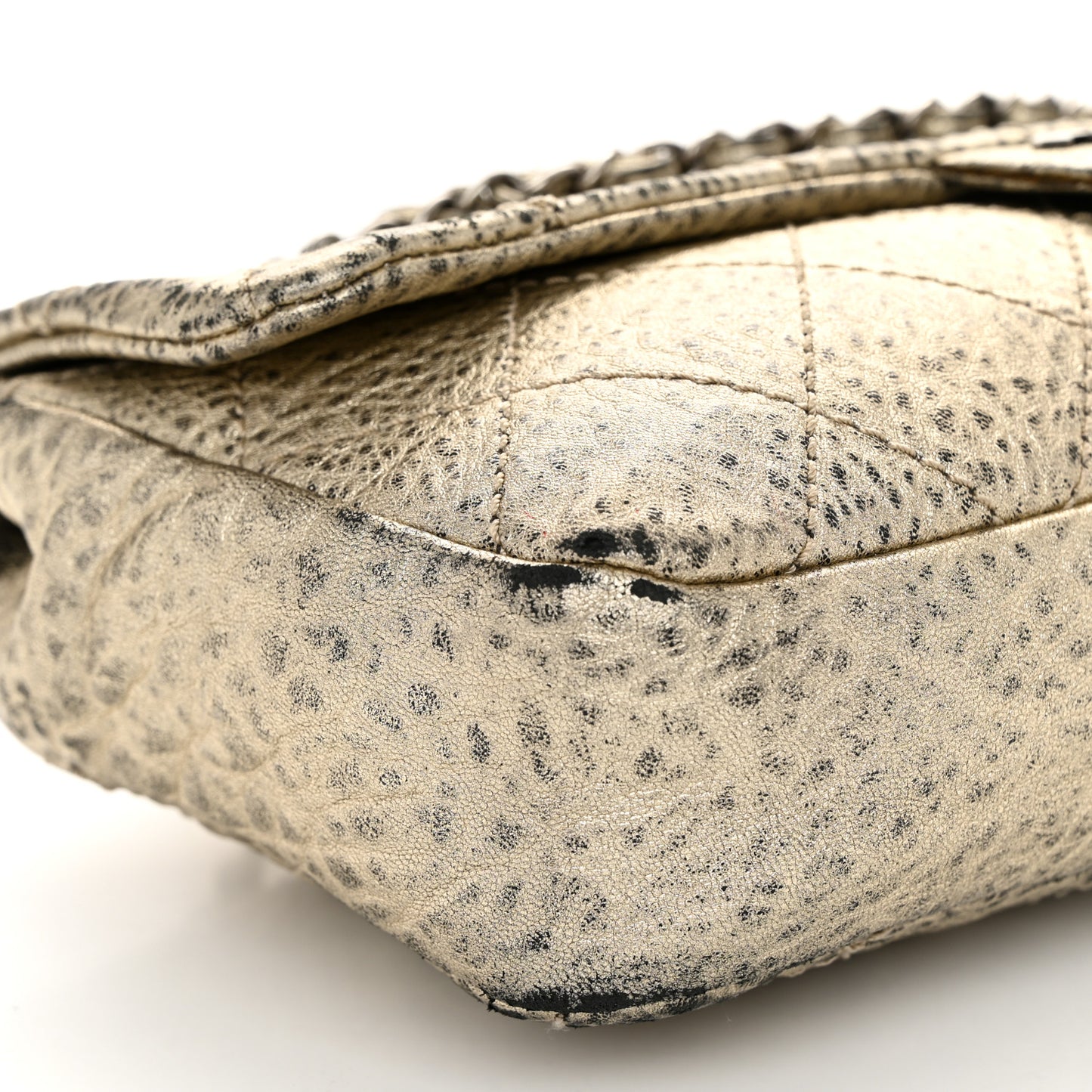 Distressed Metallic Lambskin Quilted Le Marais Ligne Flap Gold