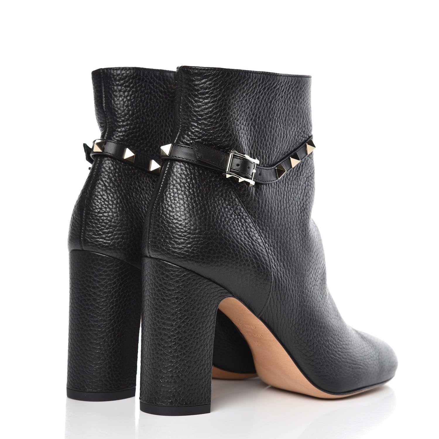 Valentino Garavani Pebbled Calfskin Rockstud Single Buckle 90mm Block Heel Ankle Boots 38 Black 4 of 9