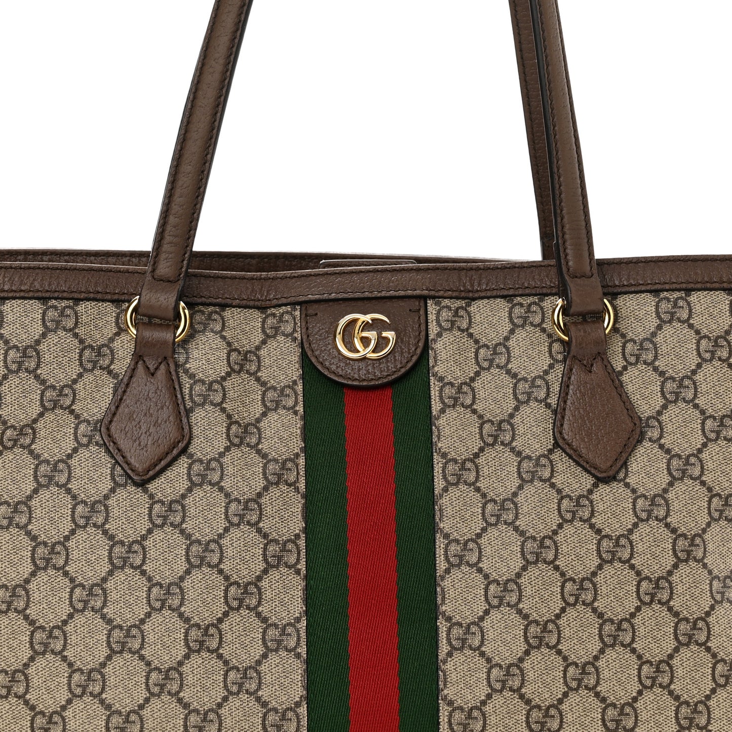 GG Supreme Monogram Textured Calfskin Web Medium Ophidia Shopping Tote Beige Ebony New Acero