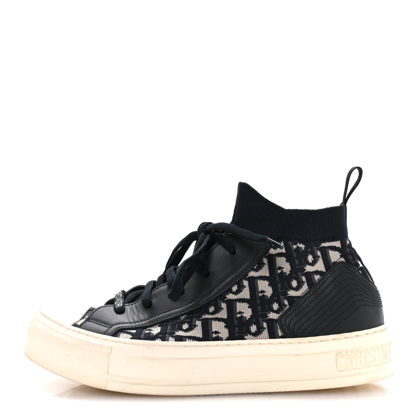 Technical Knit Calfskin Oblique Womens Walk'n Dior Mid Top Sneakers 38 Deep Blue