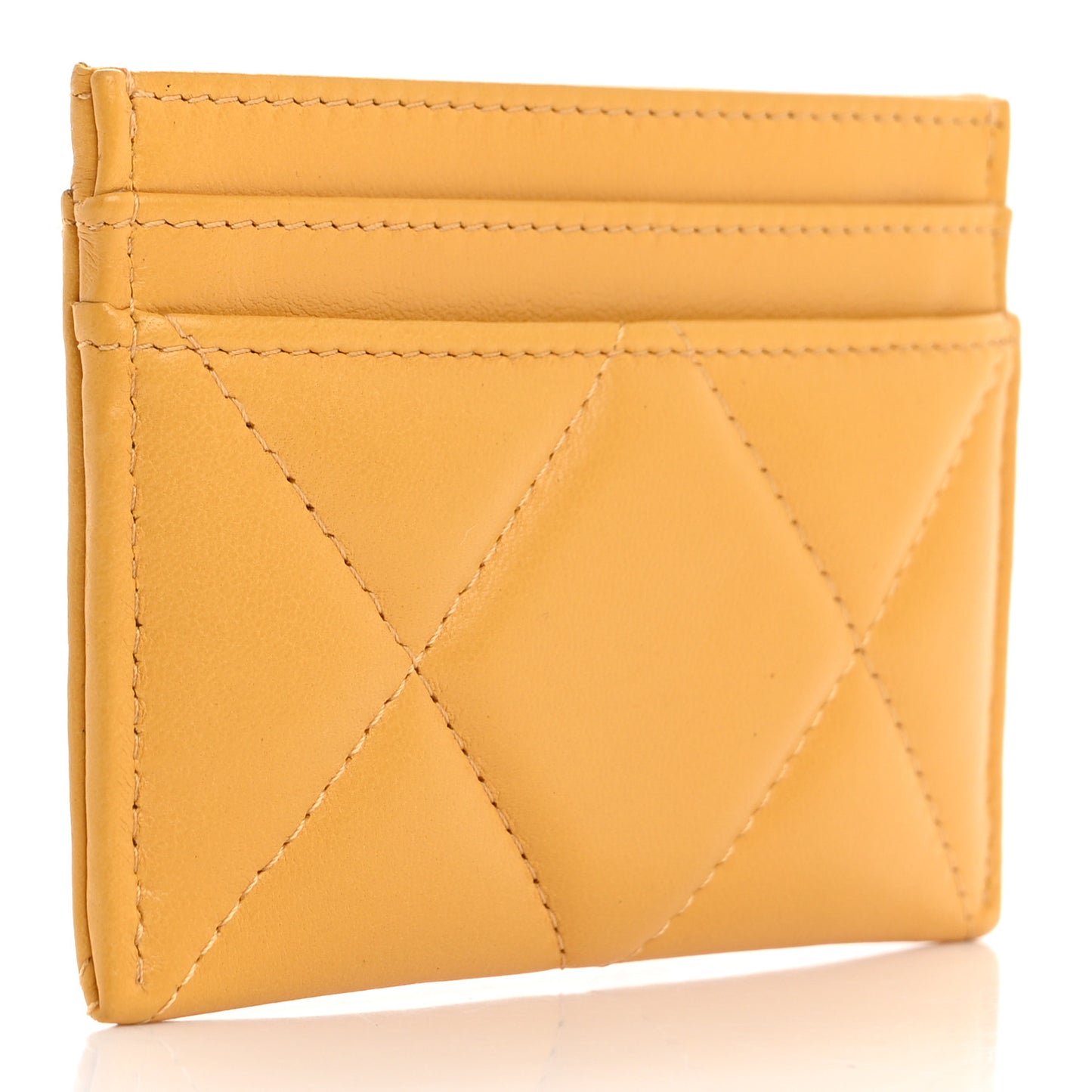 Lambskin Quilted Chanel 19 Card Holder Yellow