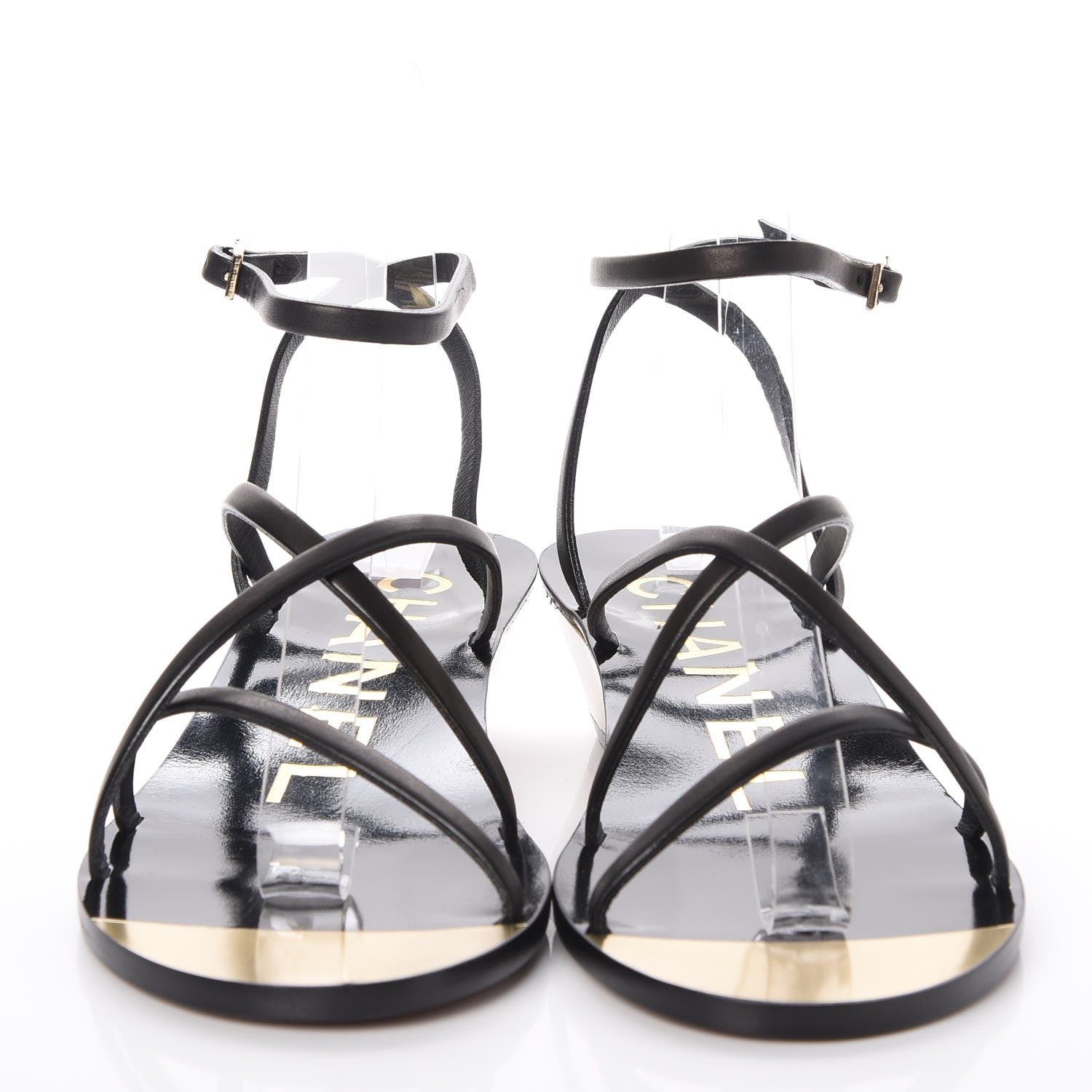 Chanel Lambskin Wedge Sandals 38 Black 2 of 10