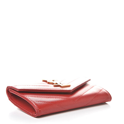 Saint Laurent Grain De Poudre Matelasse Chevron Small Monogram Envelope Wallet Rouge Eros 4 of 8