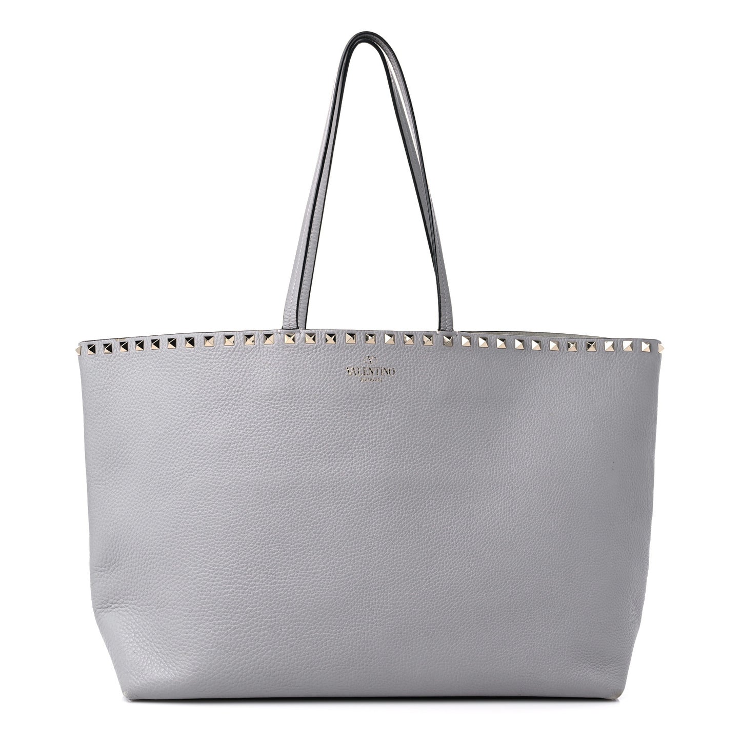 Grained Calfskin Rockstud Shoulder Tote Perla