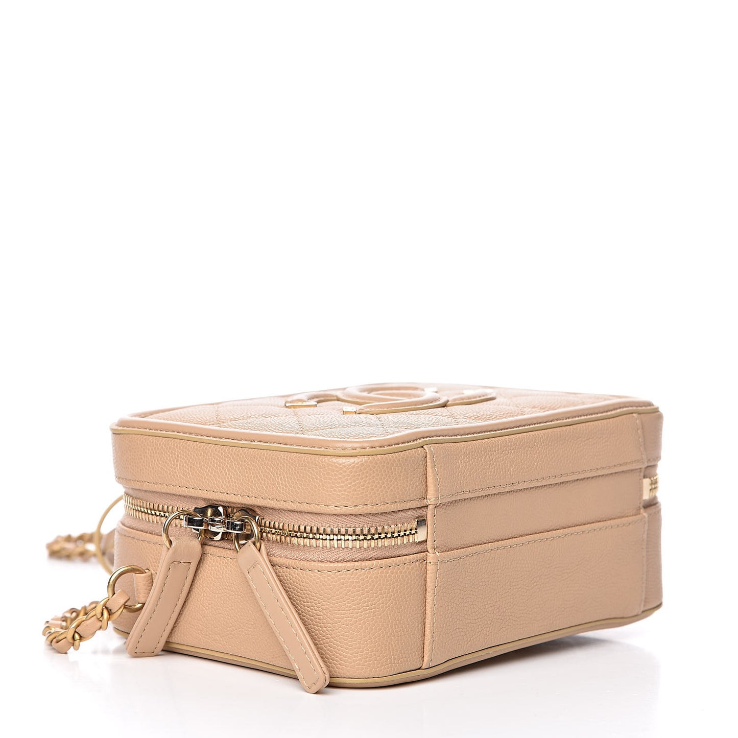 Caviar Quilted Small CC Filigree Vanity Case Beige