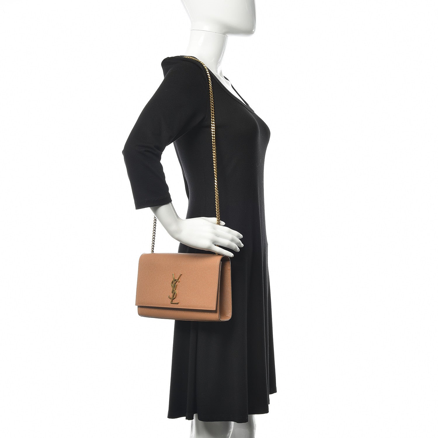 Saint Laurent Grain De Poudre Medium Monogram Kate Satchel Dark Beige 2 of 12