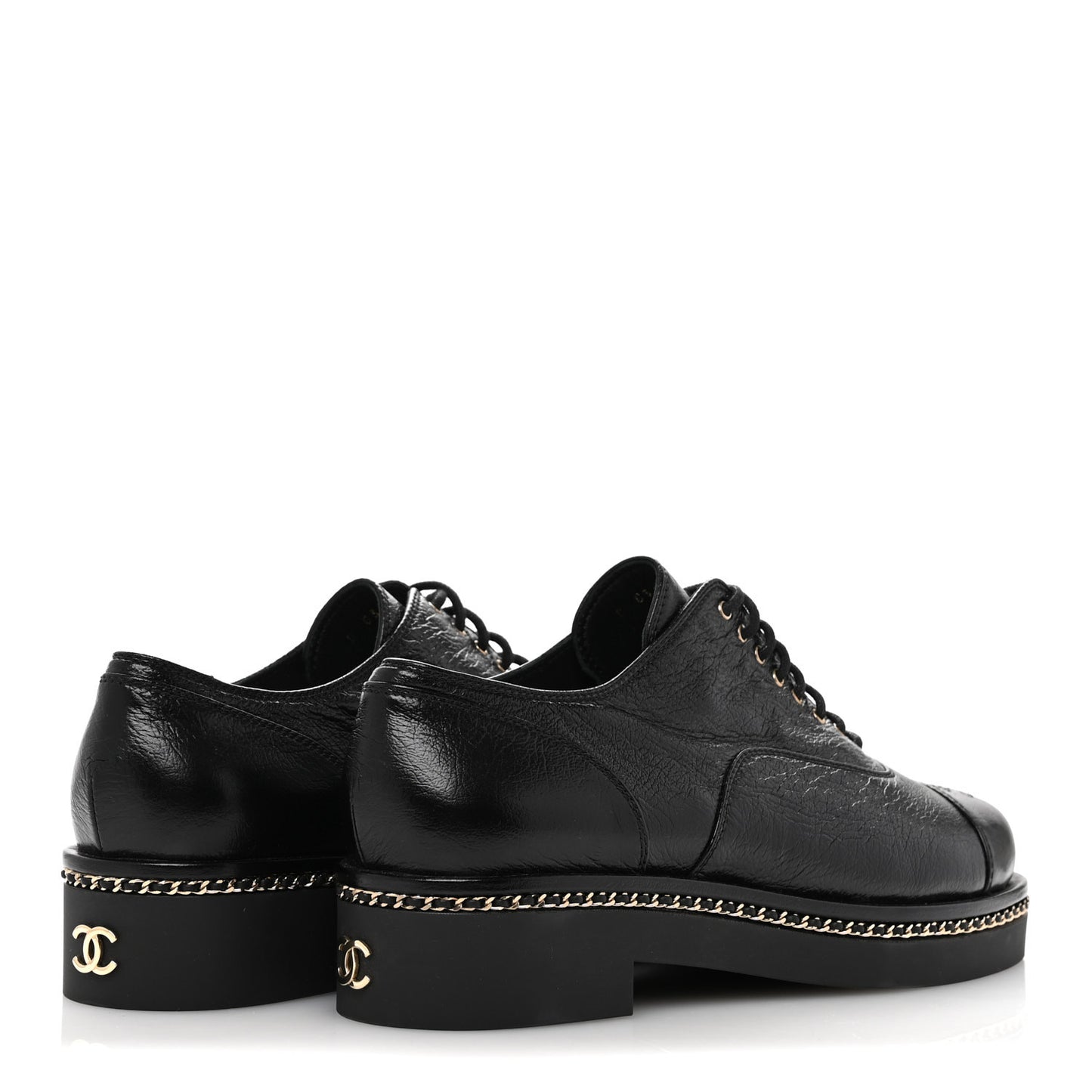 Shiny Crumpled Lambskin CC Lace Up Oxfords 41 Black