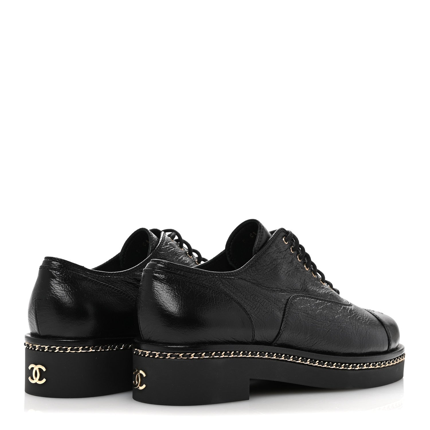 Chanel Shiny Crumpled Lambskin CC Lace Up Oxfords 41 Black 5 of 9