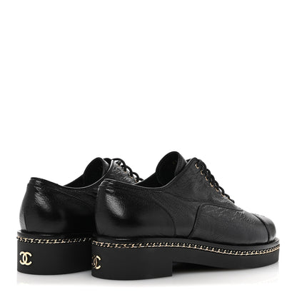 Chanel Shiny Crumpled Lambskin CC Lace Up Oxfords 41 Black 5 of 9