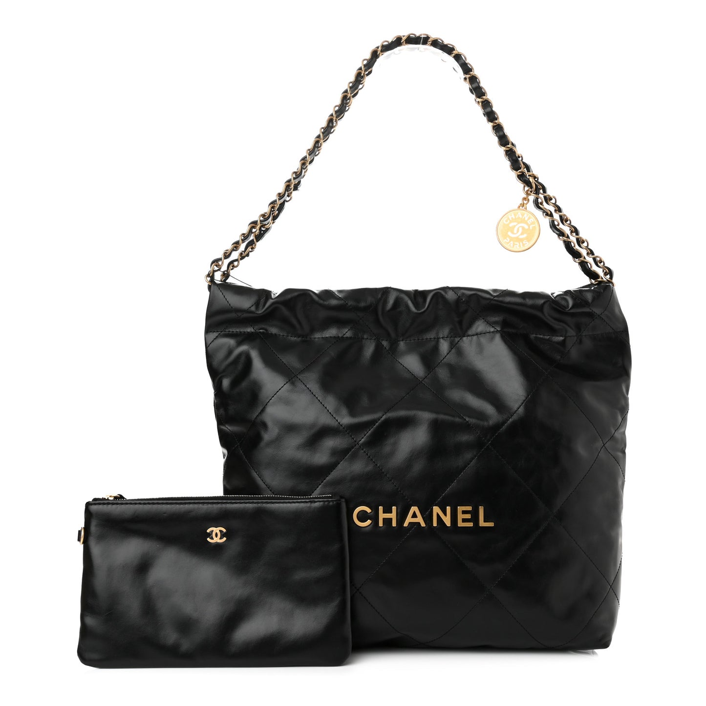 Shiny Calfskin Quilted Small Chanel 22 Black
