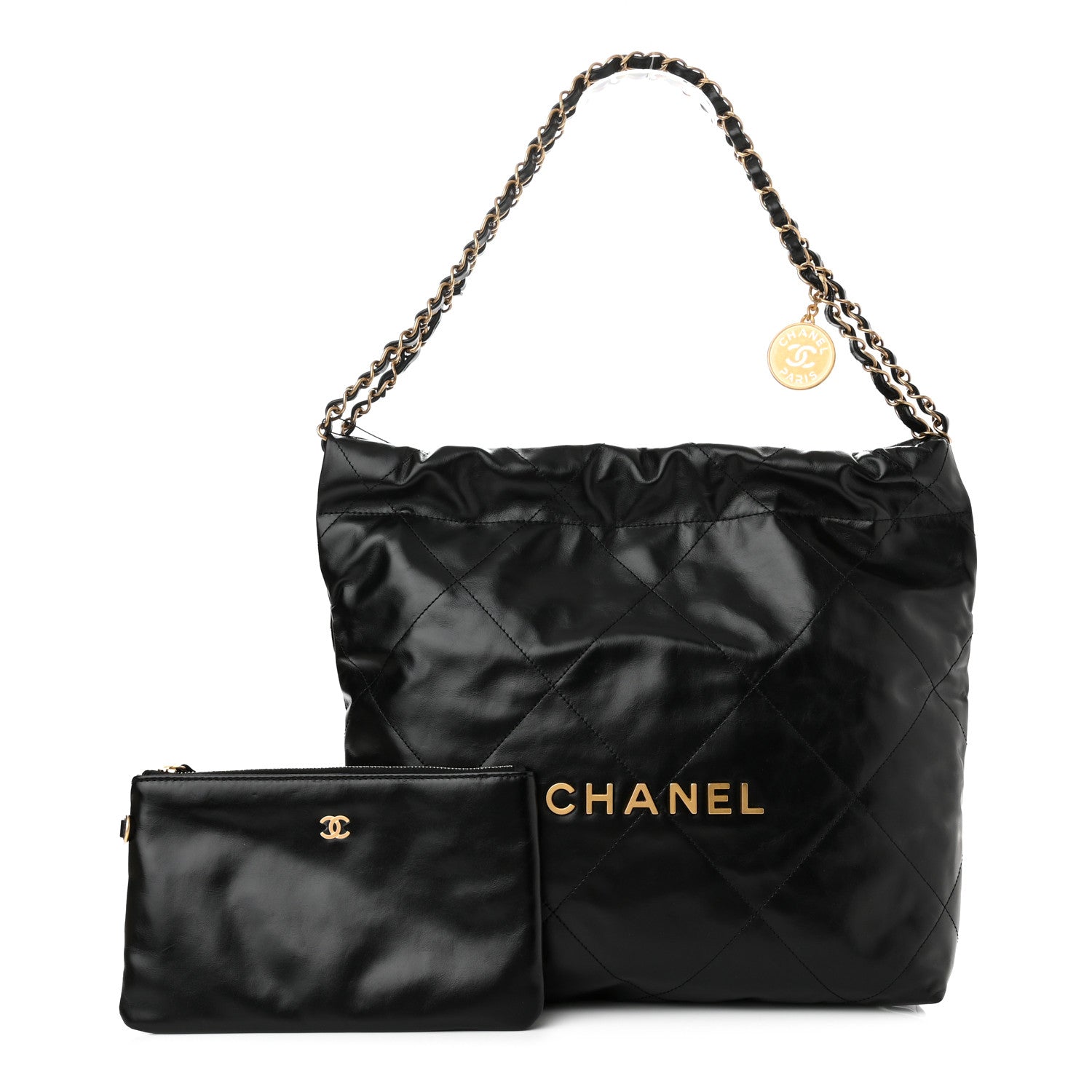 Chanel Shiny Calfskin Quilted Small Chanel 22 Black 1 of 11