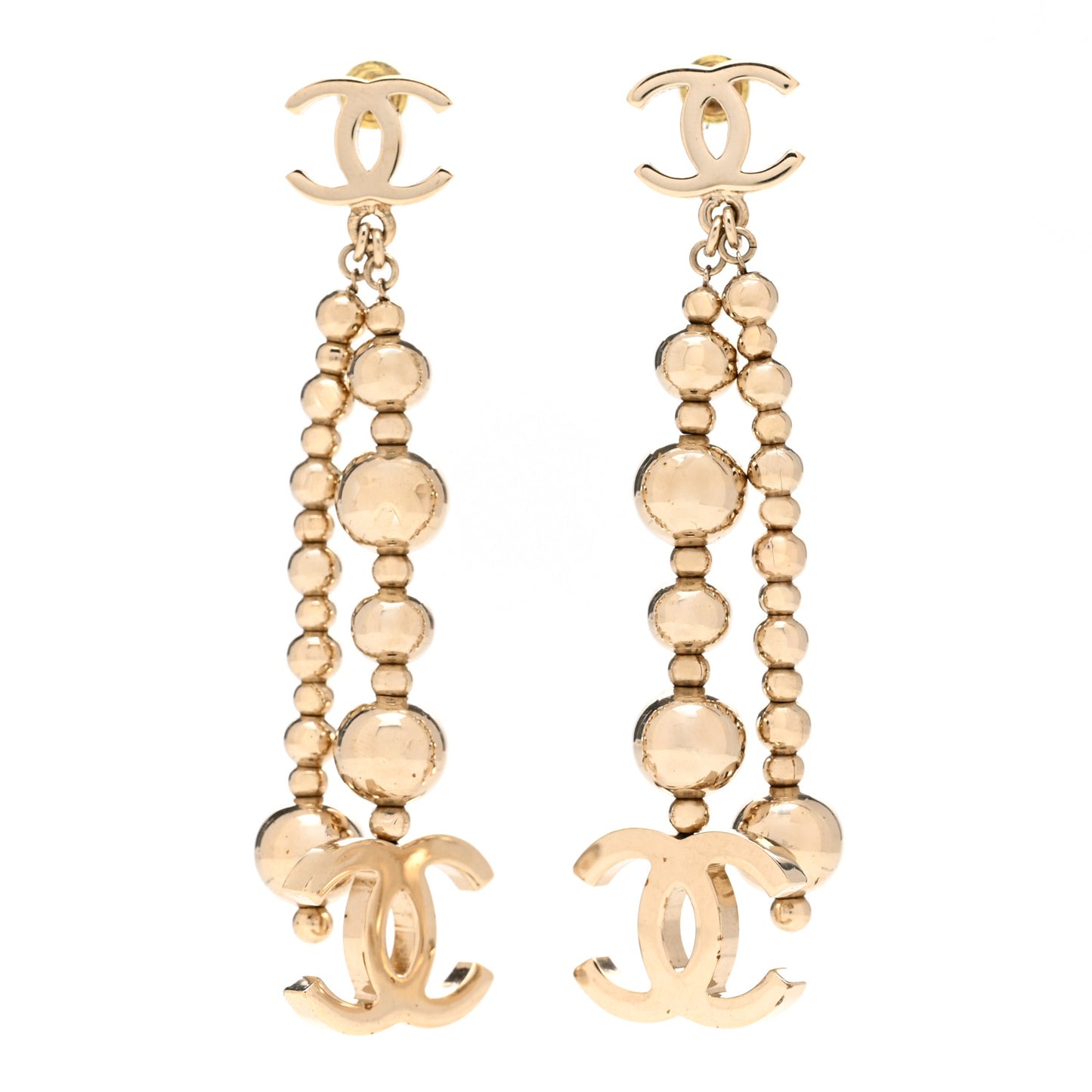 Crystal Bead CC Dangle Earrings Gold