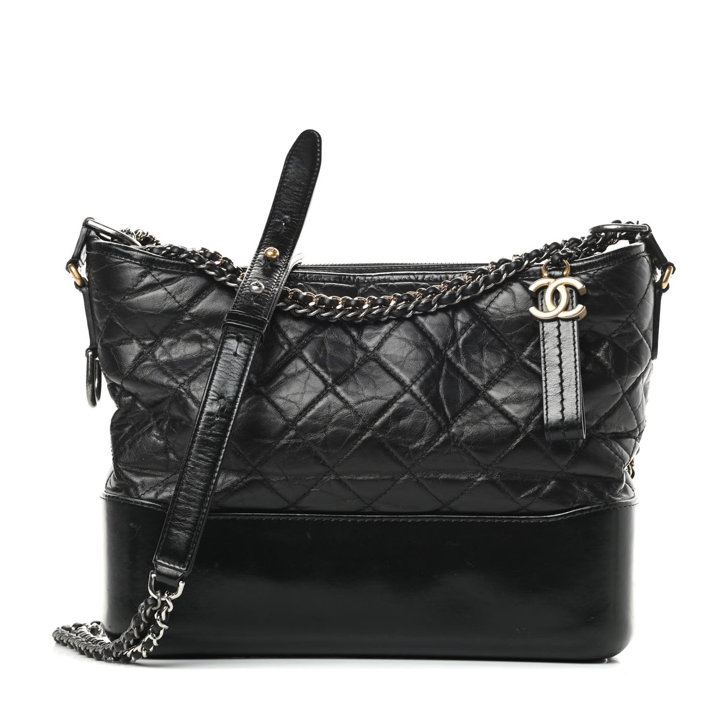 Aged Calfskin Quilted Medium Gabrielle Hobo Black