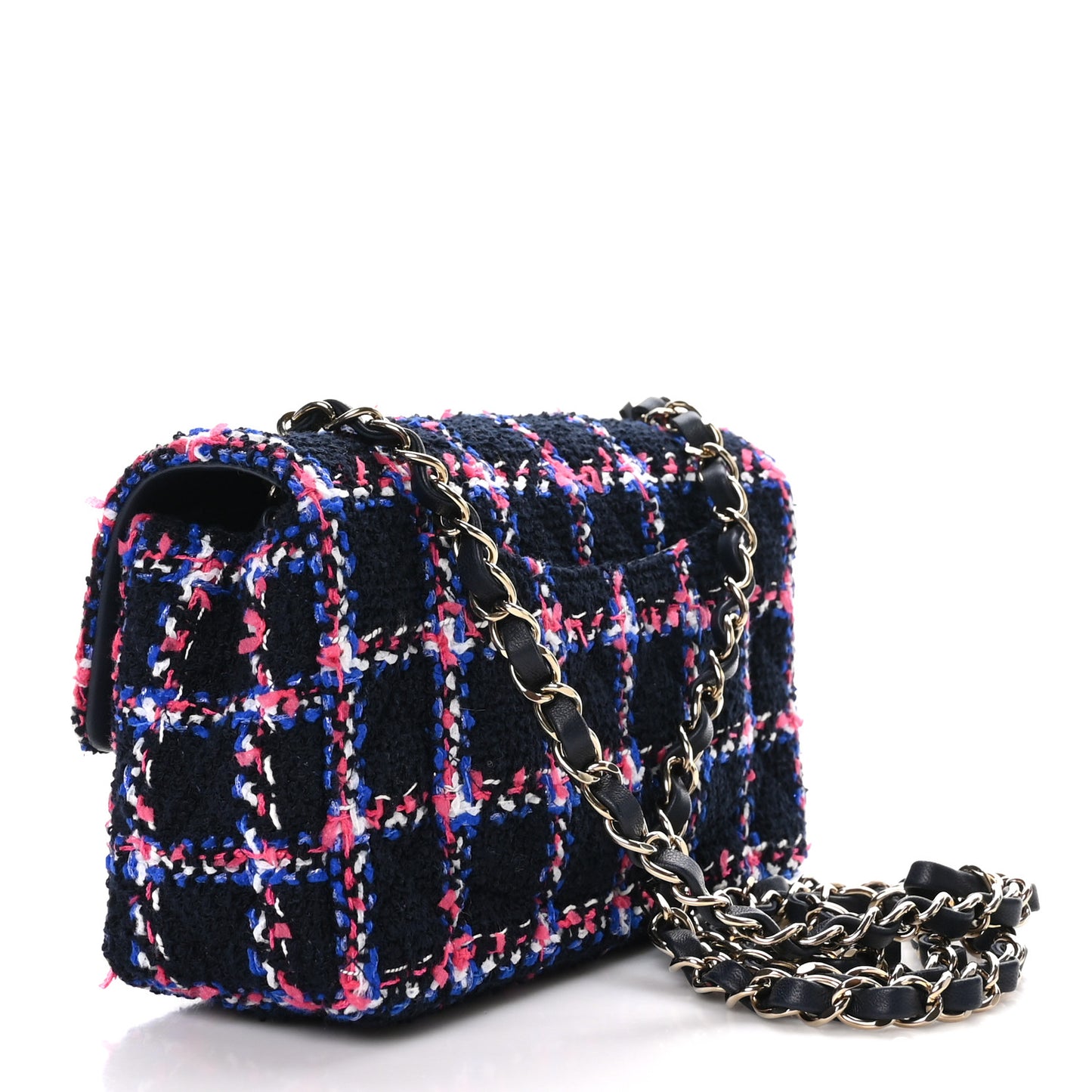 Tweed Quilted Mini Rectangular Flap Navy Red Blue White
