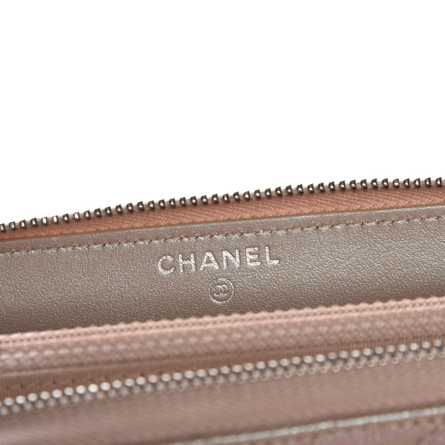 Metallic Caviar Chevron Quilted Small Zip Around Wallet Light Gold