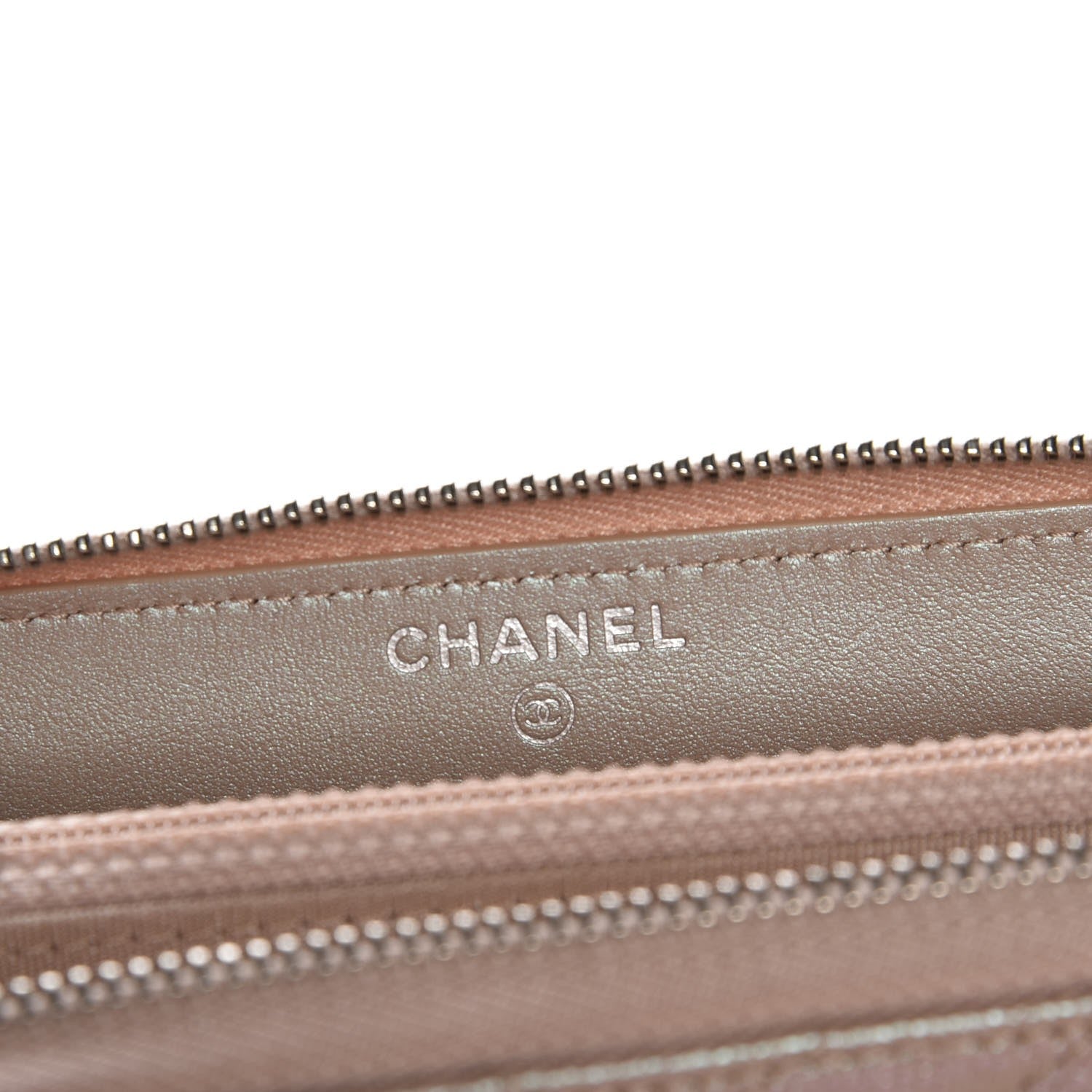 Chanel Metallic Caviar Chevron Quilted Small Zip Around Wallet Light Gold 7 of 9
