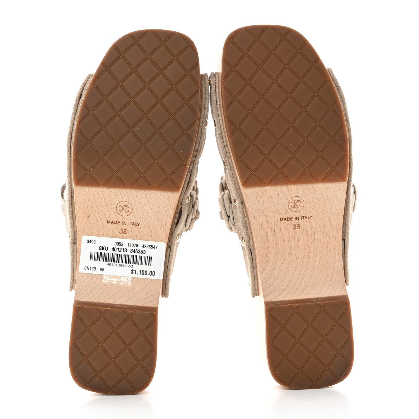 Suede Calfskin Camellia Mules 38 Beige