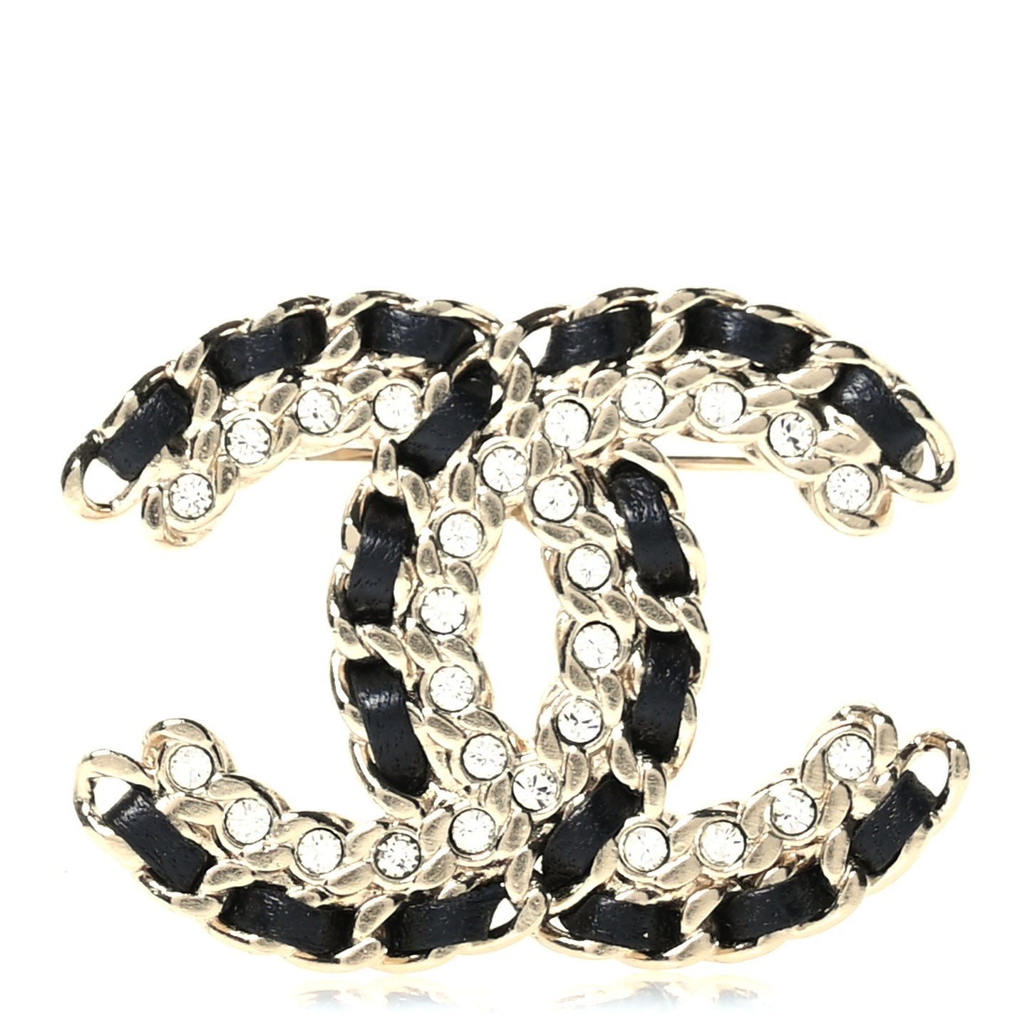 Lambskin Crystal Vintage Allure CC Chain Brooch Black Gold