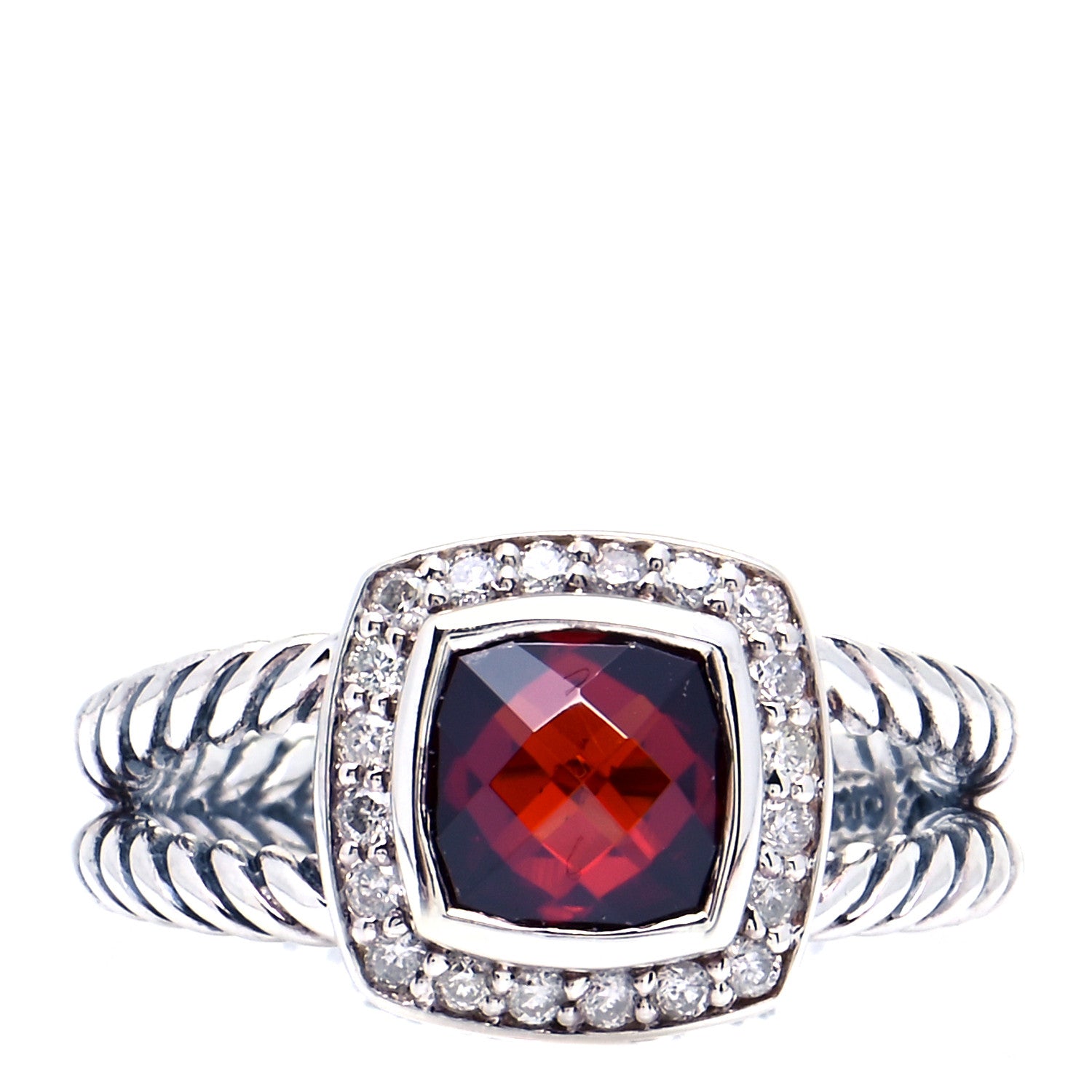 David Yurman Sterling Silver Diamond Garnet 7mm Petite Albion Ring 54 7 1 of 6